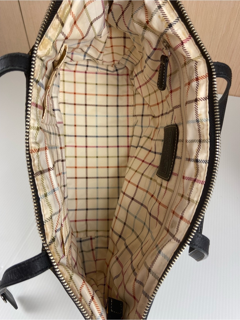 Coach 13705 Signature Gallery Tote Khaki Black Tattersall Plaid Shoulder Bag - Picture 9 of 15